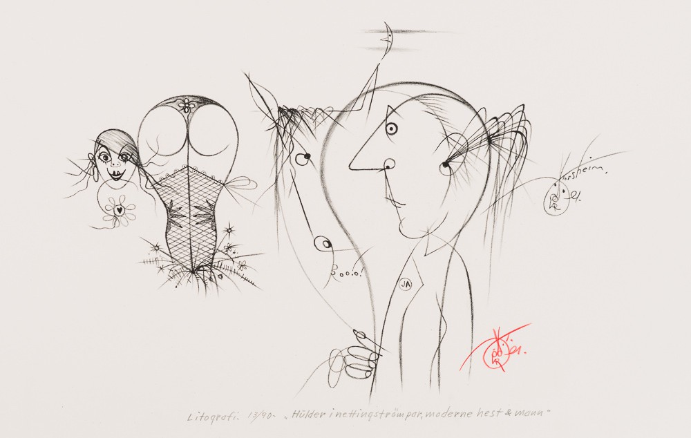 Hulder i nettingstrømpar, moderne hest & mann (2009) — Oddvar Torsheim