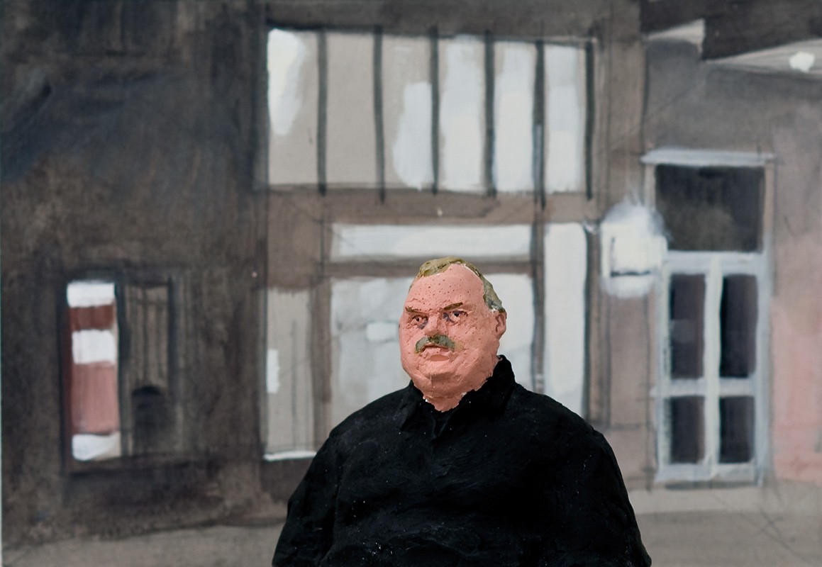 Mann i bakgård med lysende vindue (2009) — Gisle Harr