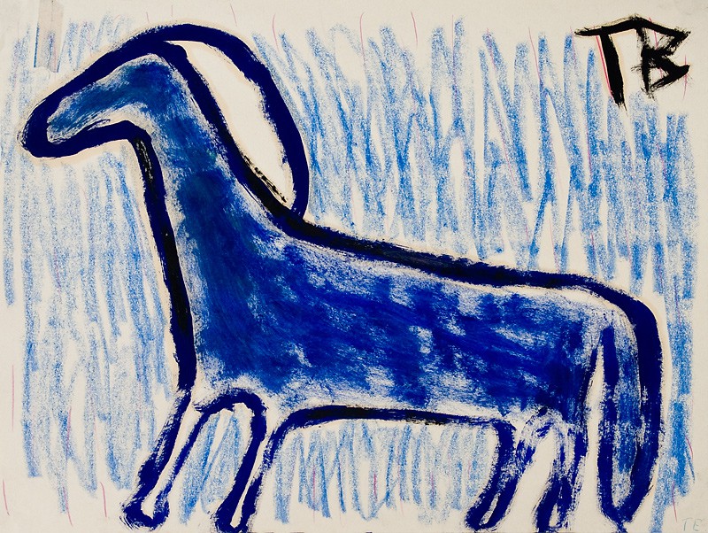 Den gamle hesten på Vestgarden gouache på papir (1988) — Terje Bergstad