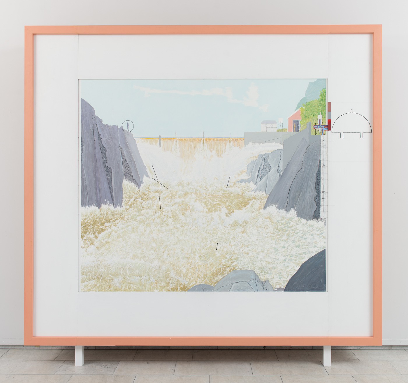 Utsatt figur studerer en foss i flom, (2017) — Leonard Rickhard