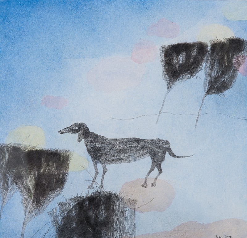 Gammel hund i vårlandskap (2012) — Bea Rittun