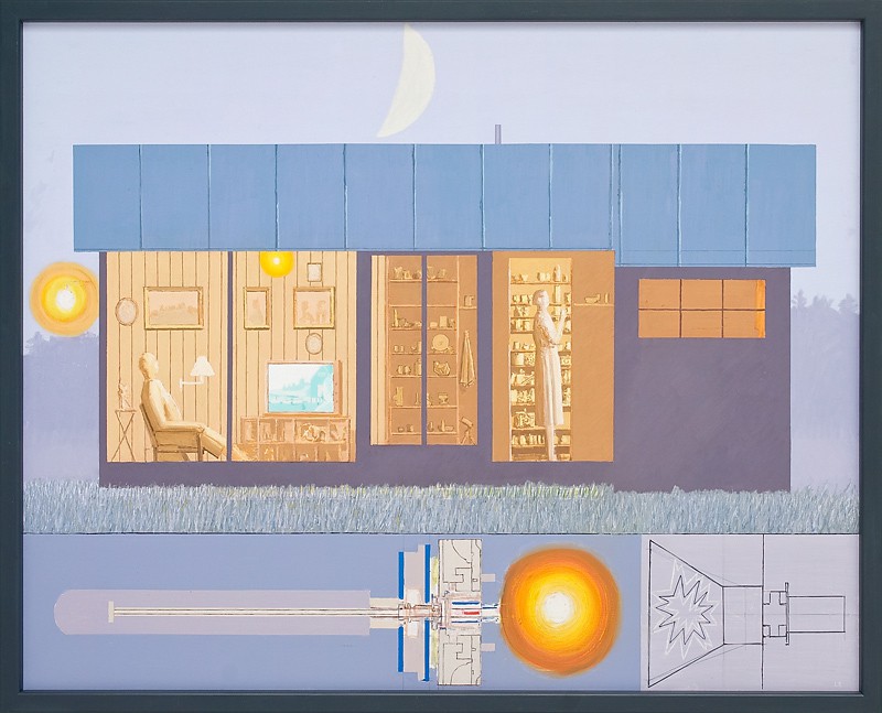 Aftenstemning med to figurer i lampelys (2010) — Leonard Rickhard